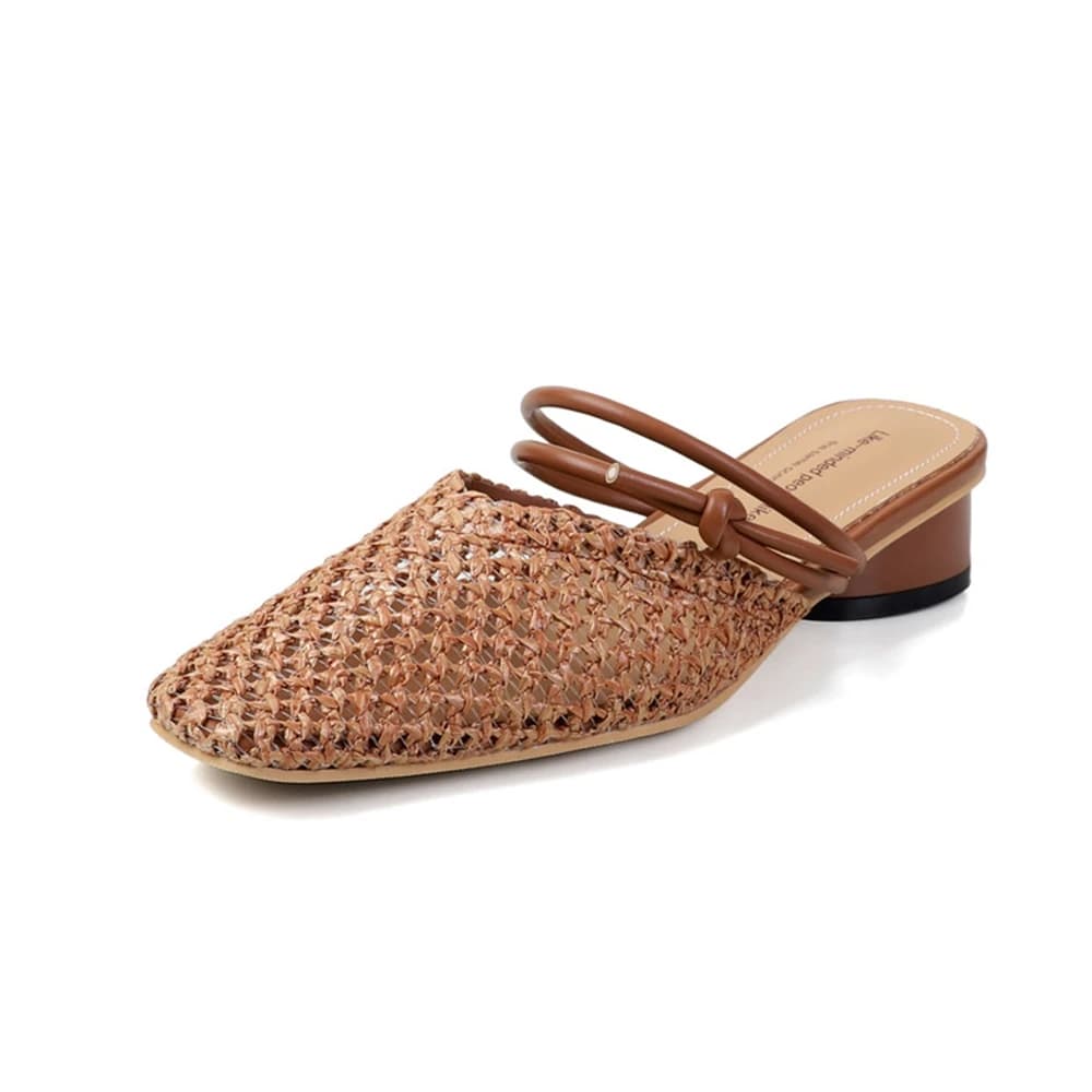 Genuine Leather Square Toe Women Summer Square Heel Sandals with Breathable and Comfortable Casual Walking Dress Slippers F1191