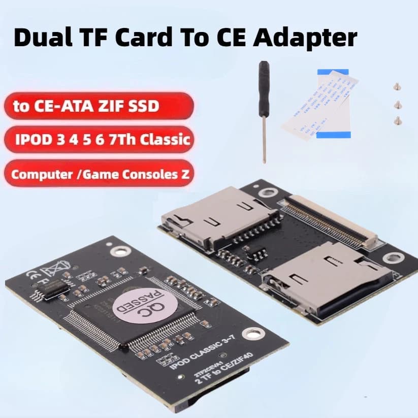 Adattatore Dual TF Card a CE ZIF per iPod Classic 3-7, Registratore Video per PC Industriale, Strumento di Guida, NAS, Scheda Anti-Interferenza