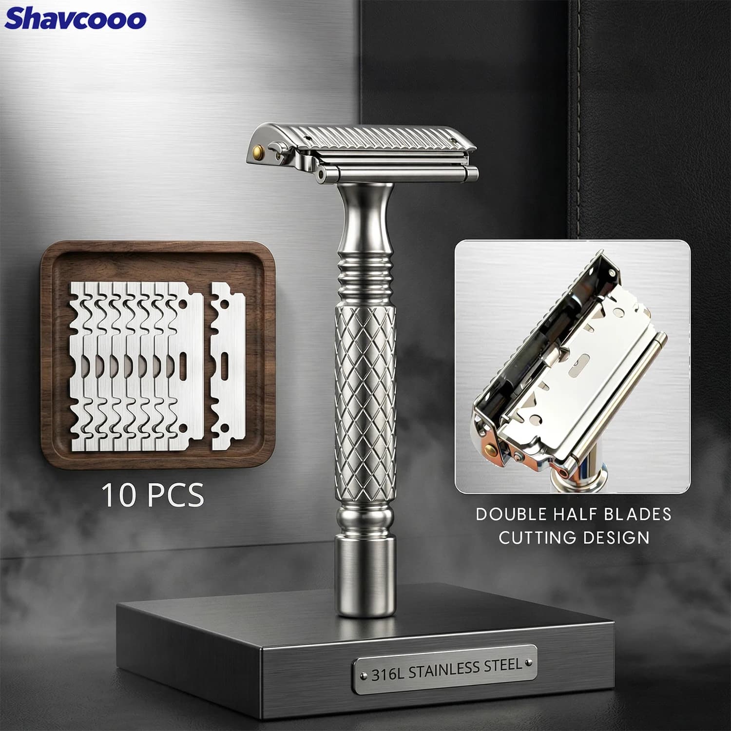 Shavcooo GP700 Pro 4D Advanced Man Shaving Shaver System 316L Stainless Steel Straight Safety Razor for Men Beard Care Shave Kit