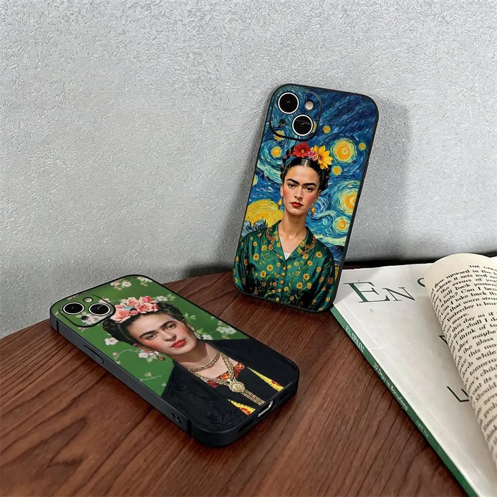 Ins Painting F-fridaS Kahlos art Phone Case For iPhone 17 16 e 15 14 13 12 Plus Pro Max Soft black Shockproof Cover