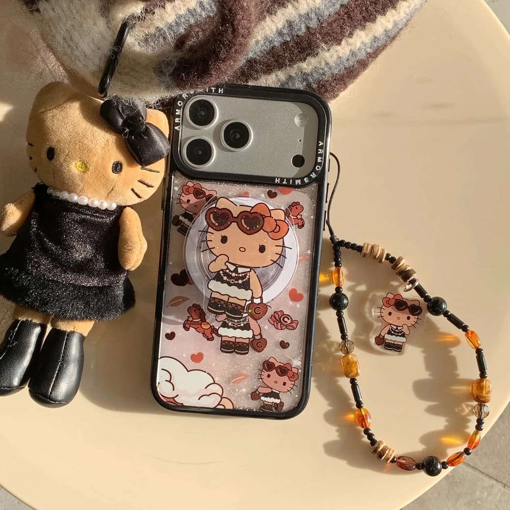 Custodia per iPhone 17 16 15 14 13 12 11 Pro Max con supporto magnetico Magsafe e ricarica wireless, design Sanrio Hello Kitty, cover rigida