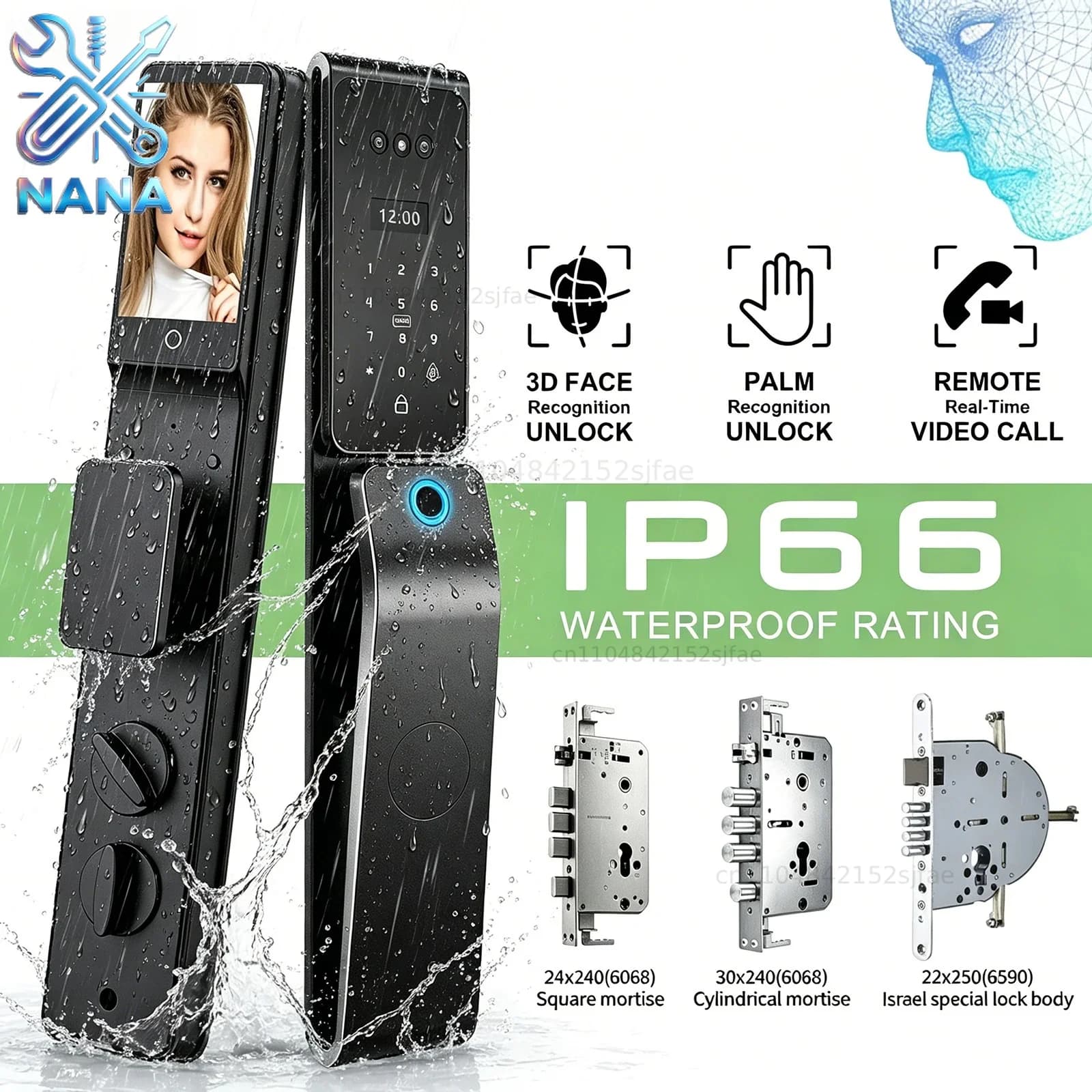 SmarDeer IP66 Outdoor Waterproof Smart Lock,3D Facial & Palm Vein Recognition Lock,Tuya WiFi Keyless Entry Security Lock
