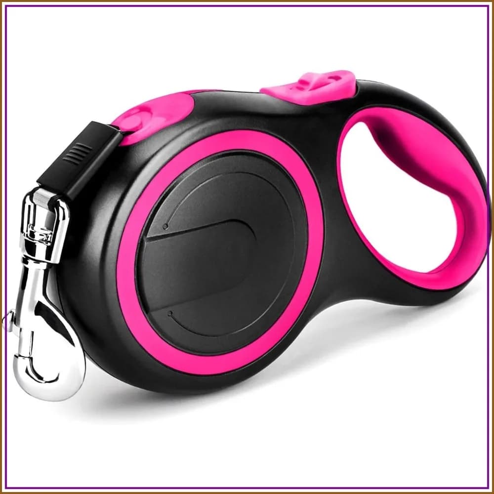 26ft Retractable Dog Leash for Medium Large Dogs 44-110Lbs, Nylon Tape, 1 Button Brake & Lock, Heavy Duty for Training Running, Pink