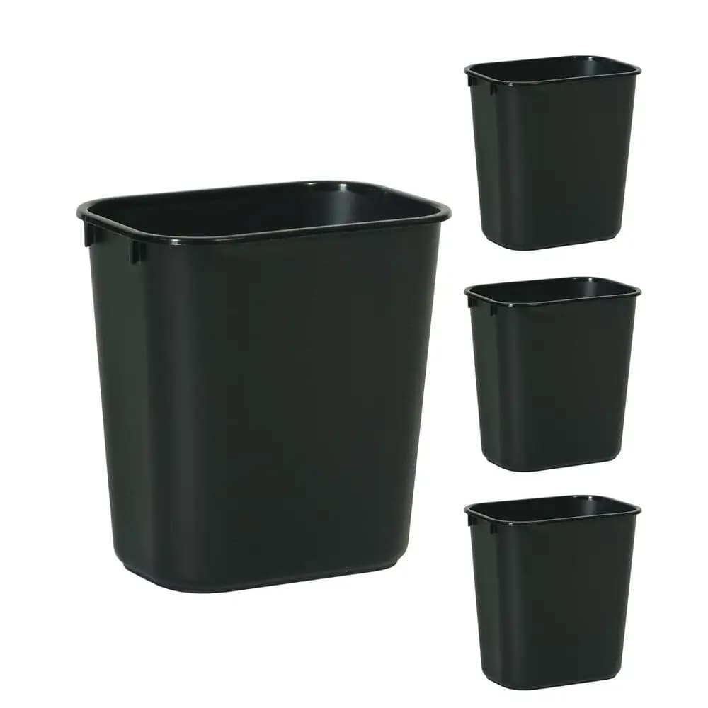 Small 13QT/3.25 GAL Wastebasket, Home/Office/Under Desk, Black, Pack of 4