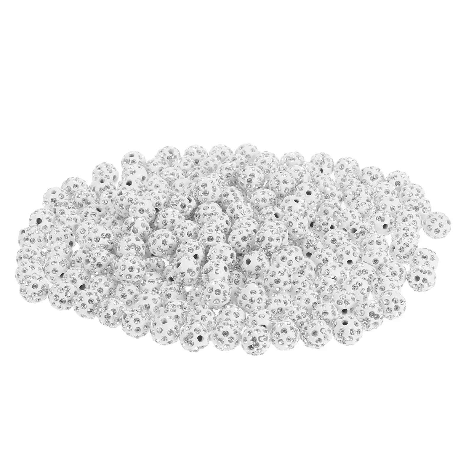 200 Pezzi Perline in Argilla per Creazione Gioielli, Bianche Lucide 10mm, Perline Disco Ball con Strass per Bracciali, Collane, Orecchini, Forniture Artigianali