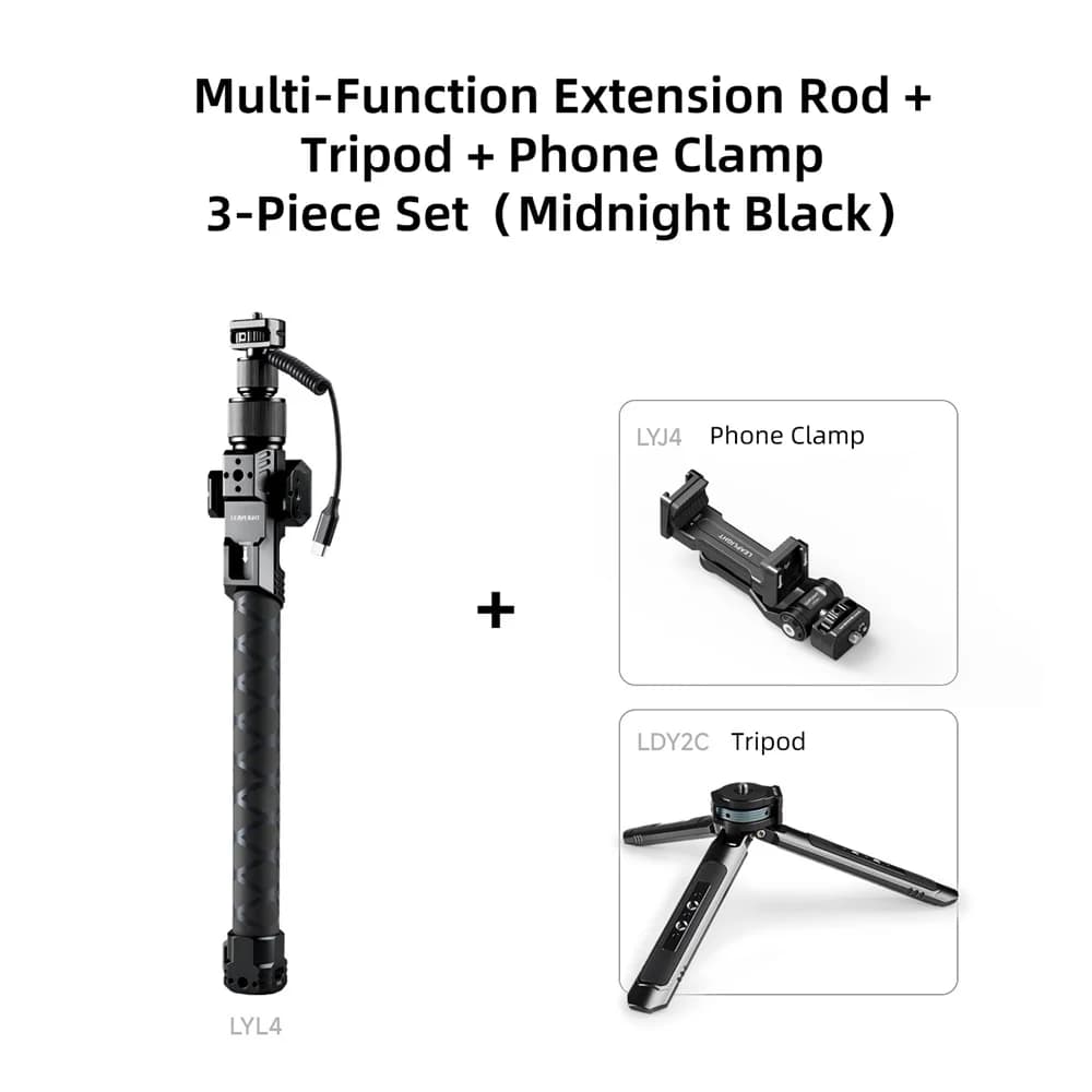 LEAPLIGHT Telescopic Selfie Stick Tripod w Charging Cable for DJI Osmo Pocket 4/4P/3 Luna Handheld Tripod Overhead Shooting VLog