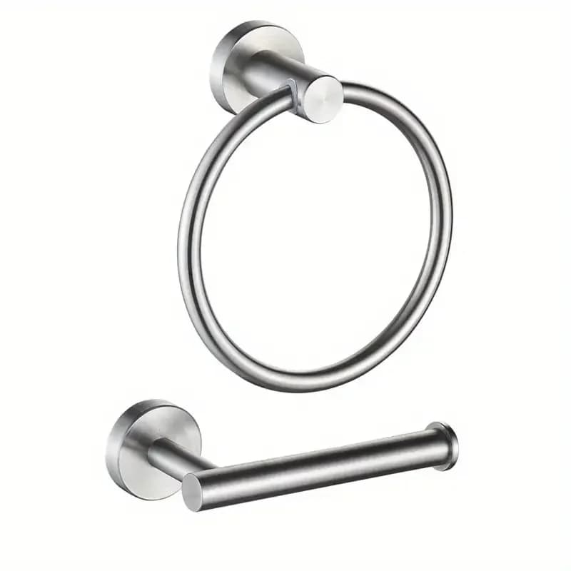 Saving Design 2Pcs Bathroom Hardware Set Stainless Steel Bathroom Accessories Set Includes Towel Holder And Toilet Paper Holder