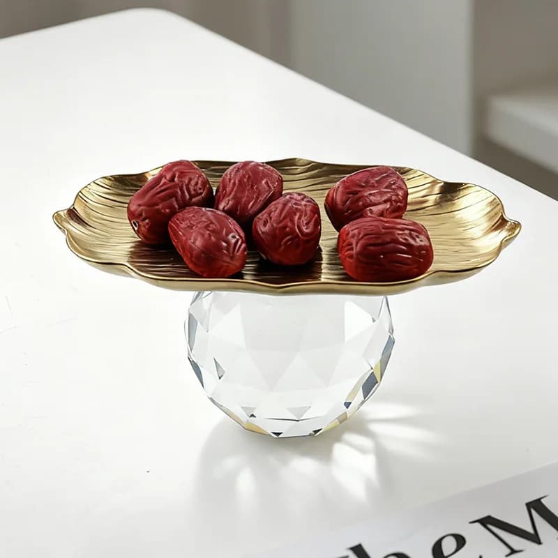 Luxury Crystal Bowl Nordic Creative Metal Strip Tray Ornaments High-value Snacks Dried Fruit Dessert Plate Jewelry Storage Tray