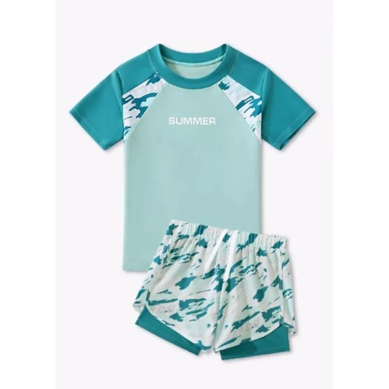 Costume da bagno due pezzi per ragazzi 2026, nuovo modello estivo, doppio strato, pantaloncini da bagno ad asciugatura rapida per adolescenti, completo da spiaggia