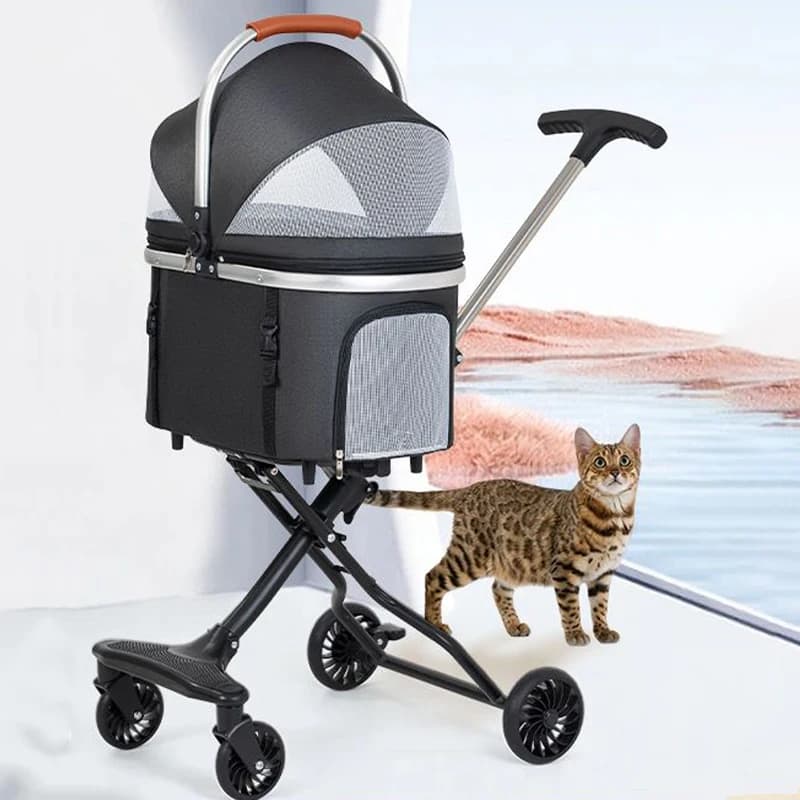 Passeggino per cani portatile staccabile 2 in 1 con cestino rimovibile e borsa portaoggetti Design separabile per passeggiate all'aperto