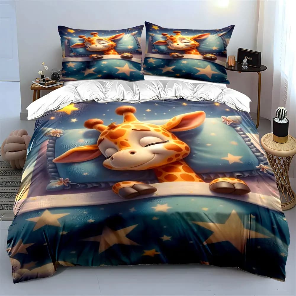 Dreamy Sleeping Giraffe Printed Duvet Cover Set 1 Duvet Cover+2 Pillowcase Multi Size Bedroom Bedding Decor Luxury Gift