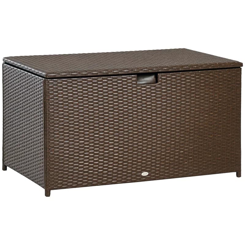 113 Gallon Outdoor Storage Box, Rattan Deck Box for Indoor, Patio Furniture Cushions, Pool Garden Tools, Brown