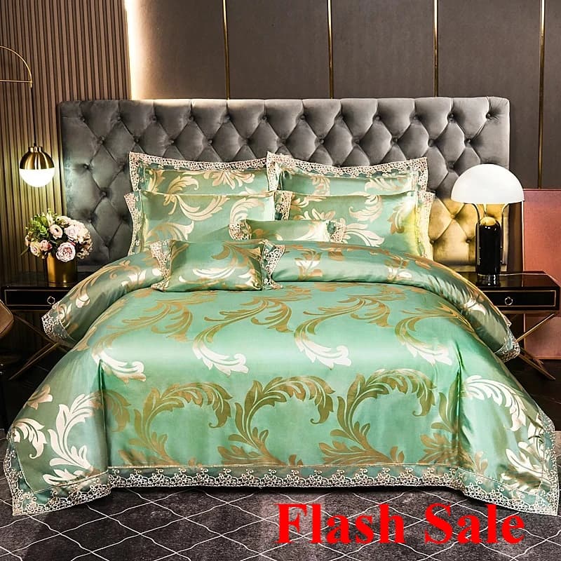 2025 Vendita Flash Set di quattro pezzi jacquard in raso europeo, copripiumino in pizzo lucido, lenzuolo, kit biancheria da letto di fascia alta