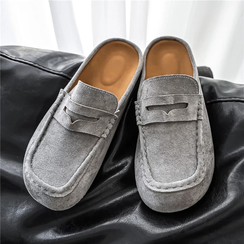 Fashion Comfortable Men's Casual Shoes Leather Loafers Half Slippers Slip-on Lazy Driving Shoes Couple Breathable Walking Shoes