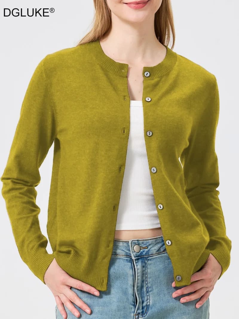 DGLUKE Cardigan Leggero da Donna con Bottoni, Maniche Lunghe, Lavorato a Maglia, per Primavera e Autunno
