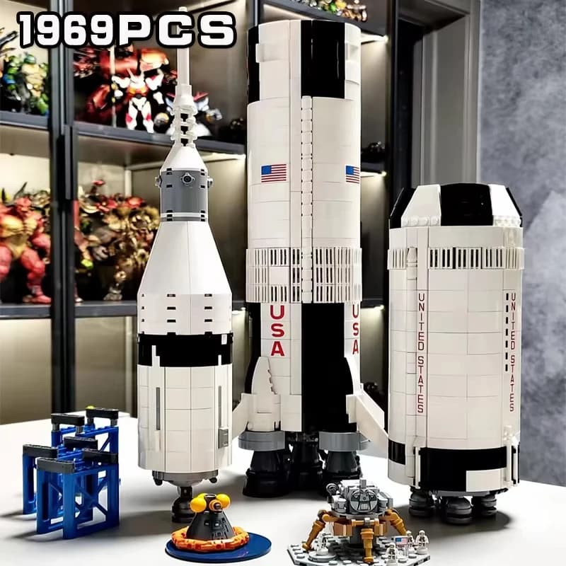 Apollo Saturn V Rocket Building Blocks Kit 602PCS - 59cm Space Exploration Model STEM Kid Toys for Educational Gift For Birthday