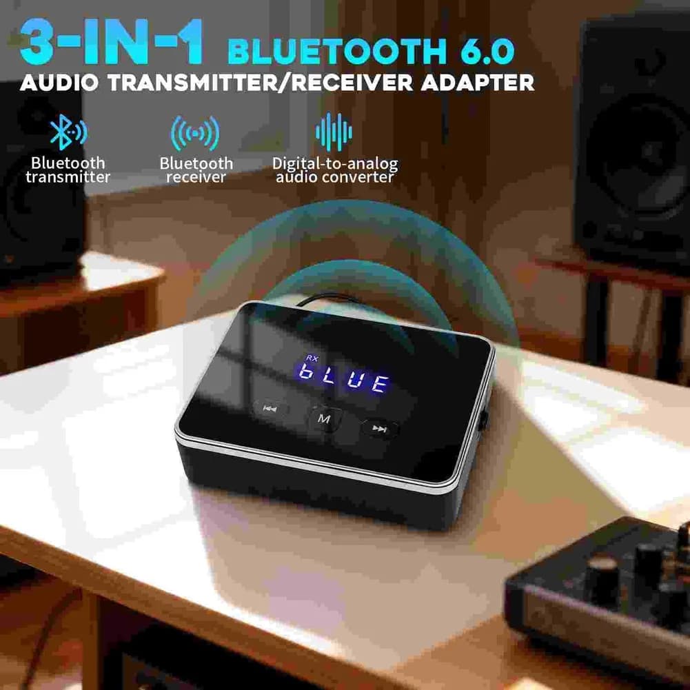 Trasmettitore e Ricevitore Audio 3-in-1 BT6.0 AUX, Adattatore di Conversione Digitale-Analogica, Facile Connessione per TV, Auto, PC e Altoparlanti!