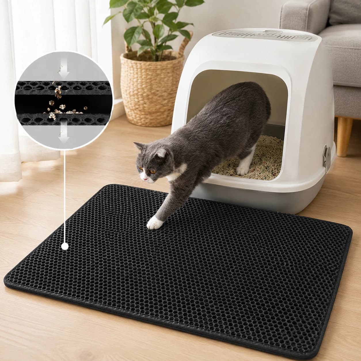 Double Layer Cat Litter Mat Honeycomb Litter Trapping Pad Waterproof Washable Pet Cat Litter Box Mat Anti Tracking Reusable Floo