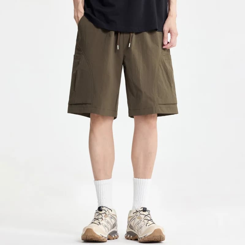 2026 Summer Solid Color Quick-drying Drawstring Large Pocket Tooling Shorts Men