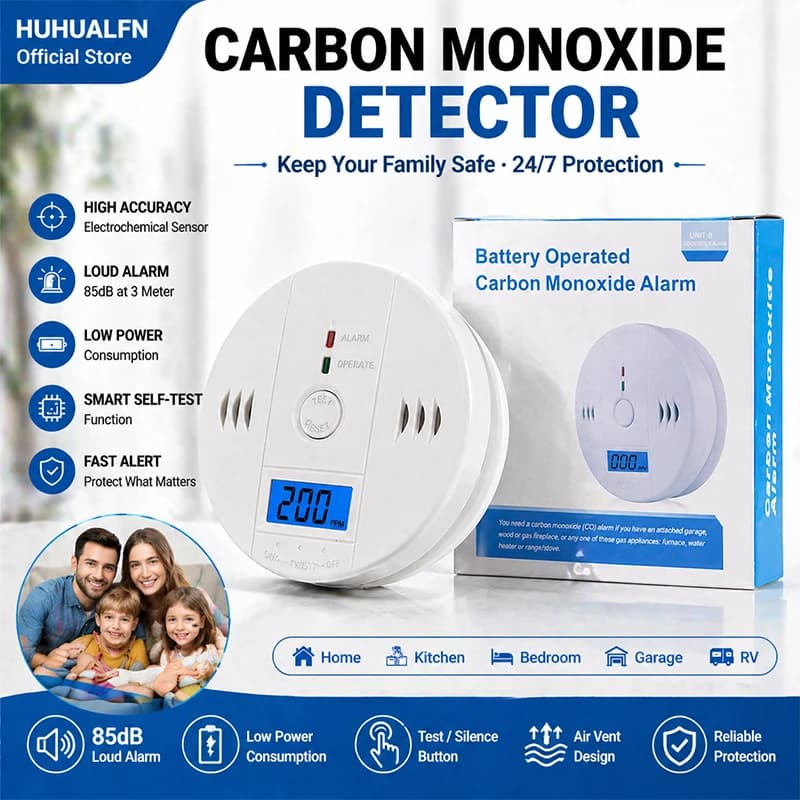 Rilevatore di Monossido di Carbonio, Allarme CO con Display LCD Digitale e Suono Forte da 85dB, Rilevatore CO ad Alta Precisione Alimentato a Batteria per Casa