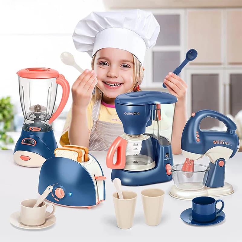 Mini elettrodomestici da cucina, set da gioco di finzione con caffettiera, frullatore, tostapane, per bambini, ragazzi e ragazze, regali