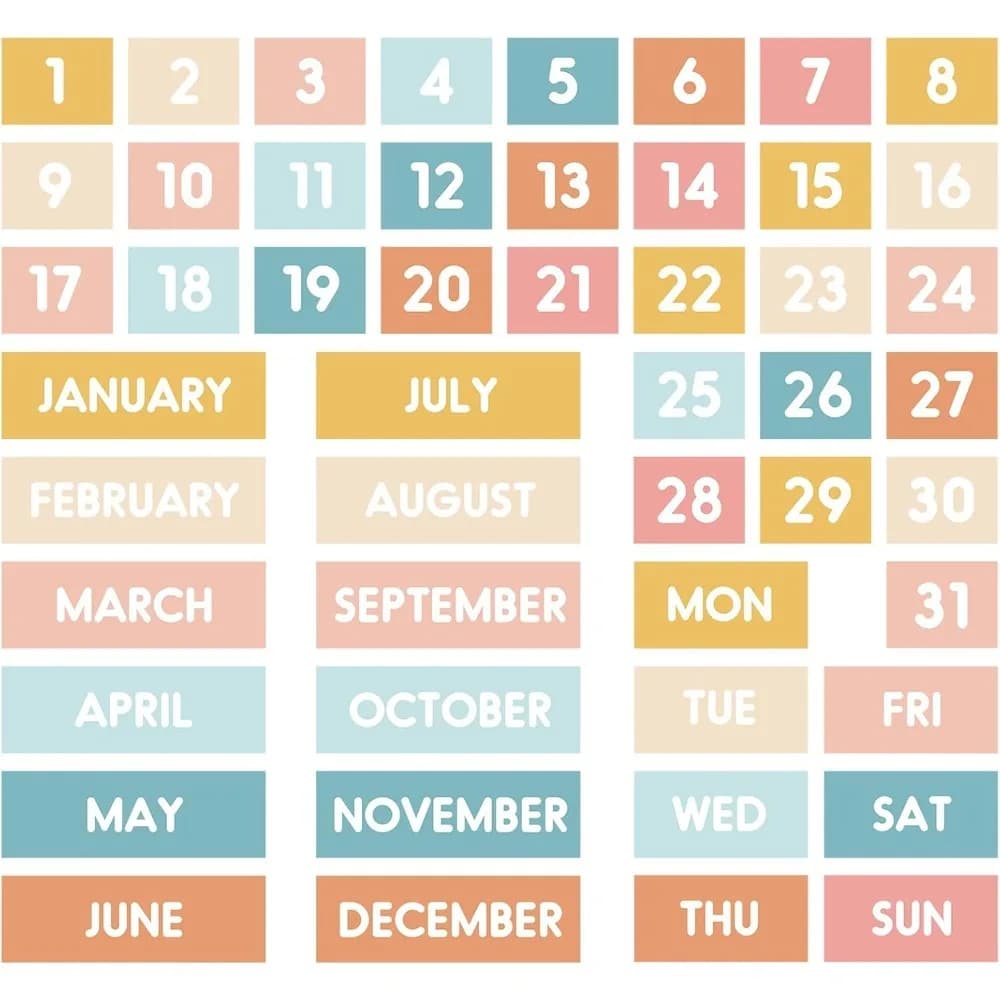50-Piece Set: Fridge Magnetic Calendar Stickers—Month, Day, and Number Tiles Back-to-School Season