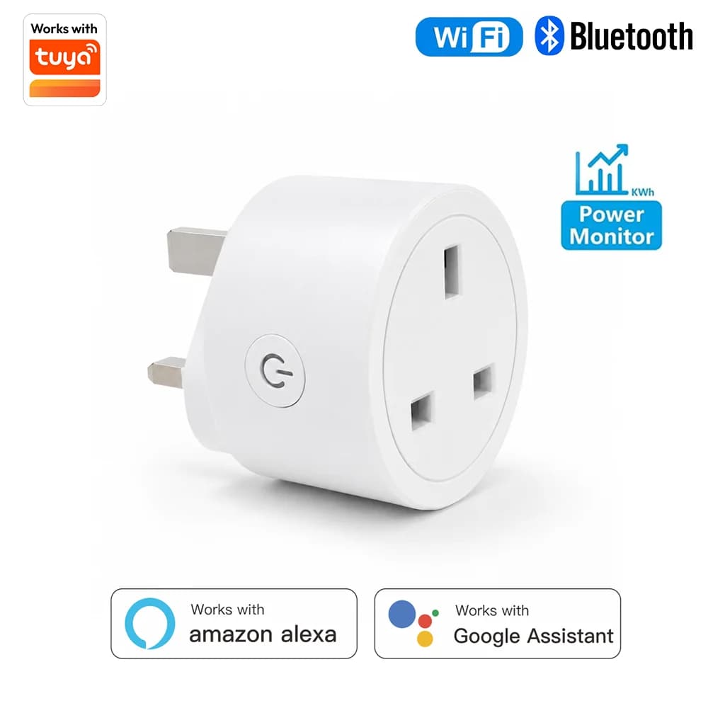 Tuya UK-Standard Smart Plug Wi-Fi Bluetooth Energy Monitoring Voice Control Timer Function Home Automation