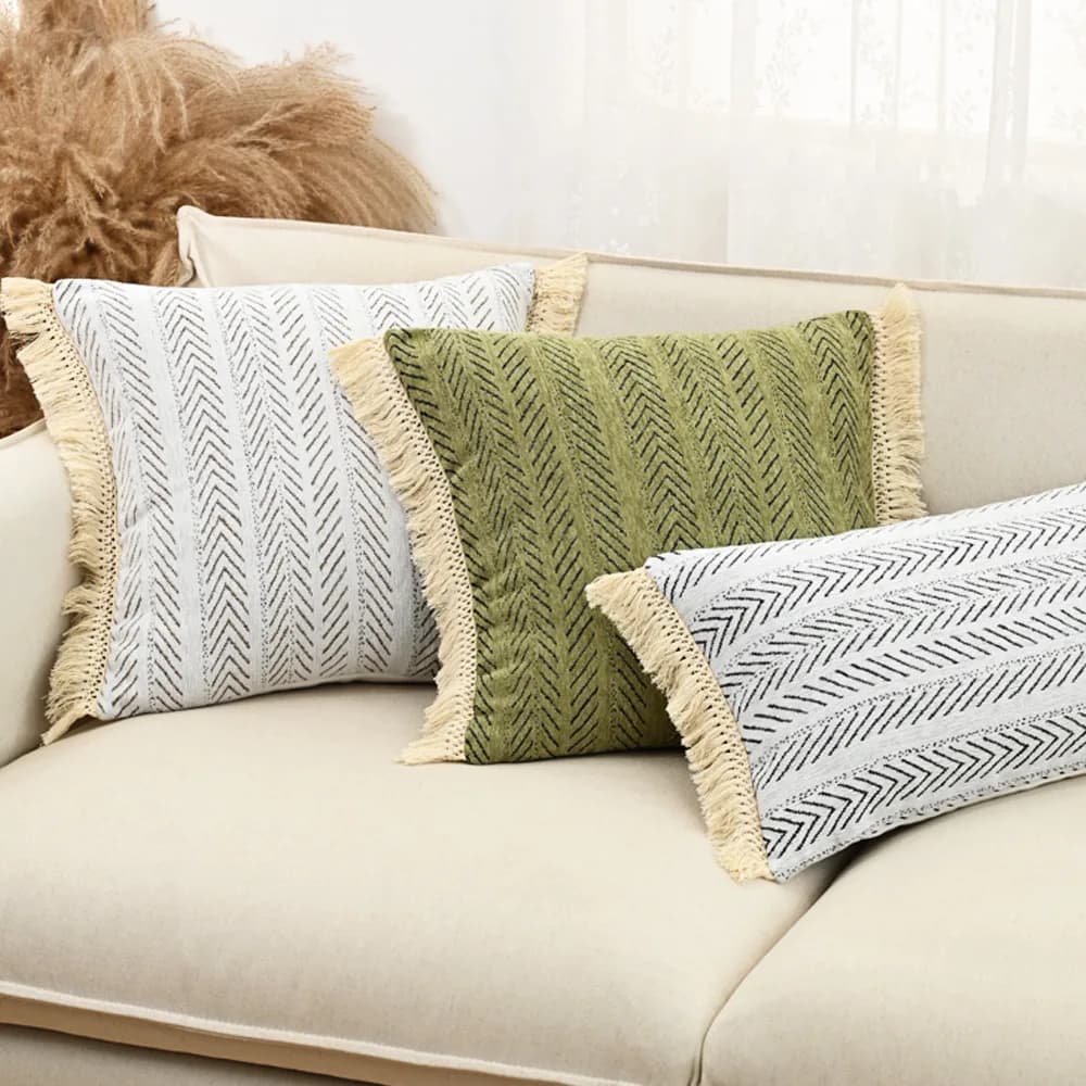 Nordic Retro Chenille Jacquard Cushion Cover 45x45cm Fishbone Pattern Throw Pillow Cover Home Decor Living Room Sofa Sample Room