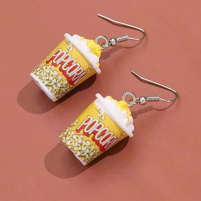 Creative Simulation Popcorn Bucket Pendant Women's Earrings 3D Resin Accessories Handmade Hook Eardrop Cinema Jewelry Cute Gift