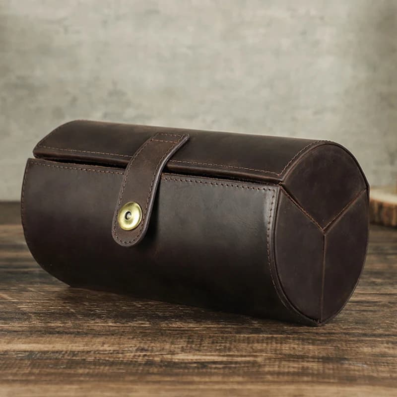 Multi Compartment Eyewear Storage Box with Snap Button Cowhide Leather Eyeglass Bag Travel Sunglasses Case Folded Glasses Holder