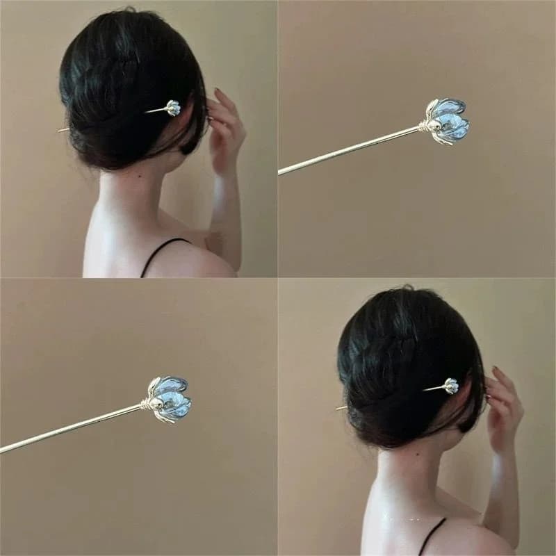 Fermaglio per capelli a fiore blu, accessorio per capelli quotidiano, fermaglio per la parte posteriore della testa, fermaglio semplice per Cheongsam, accessorio per capelli da donna