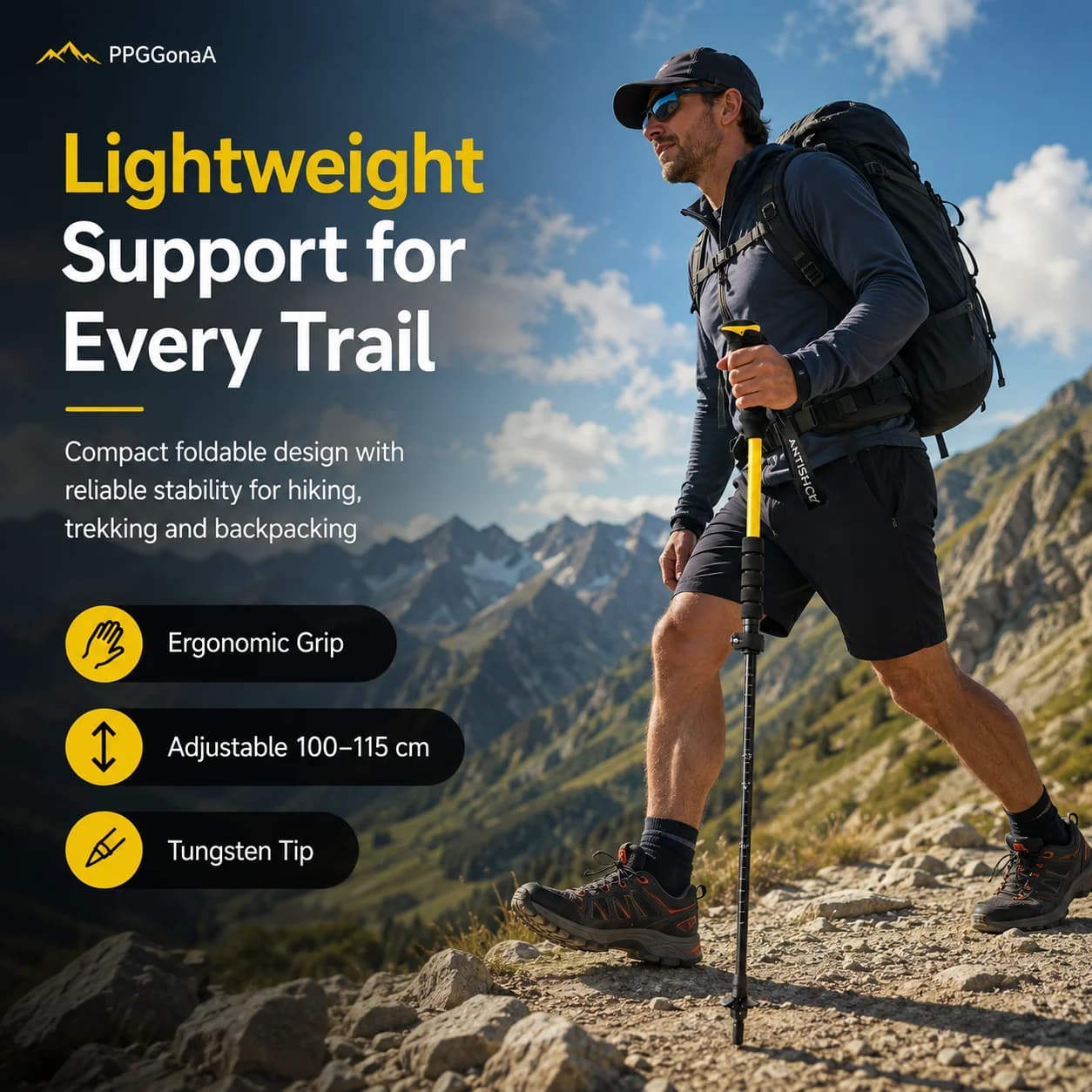 Outdoor Trekking Pole for Hiking & Climbing – Ultra-Light Foldable Carbon Walking Stick, Anti-Slip & Adjustable