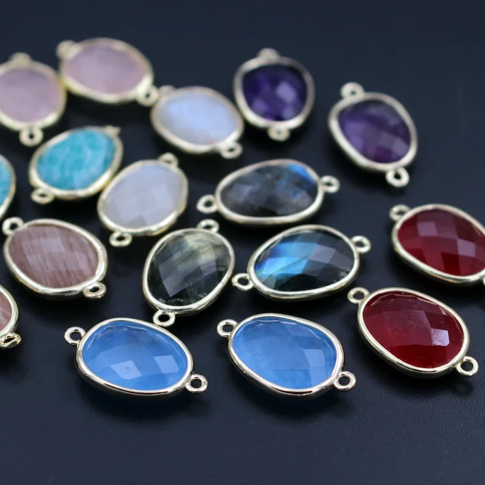 10 pz Moda Sfaccettato Connettori In Pietra Naturale Ovale Labradorite Quarzo Rosa Ametista Pendenti E Ciondoli Per Le Donne FAI DA TE Orecchini Braccialetto