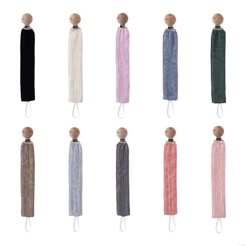 Cintura a catena con clip per ciuccio in legno con cinturino massaggiagengive in cotone delicato per il comfort dei neonati