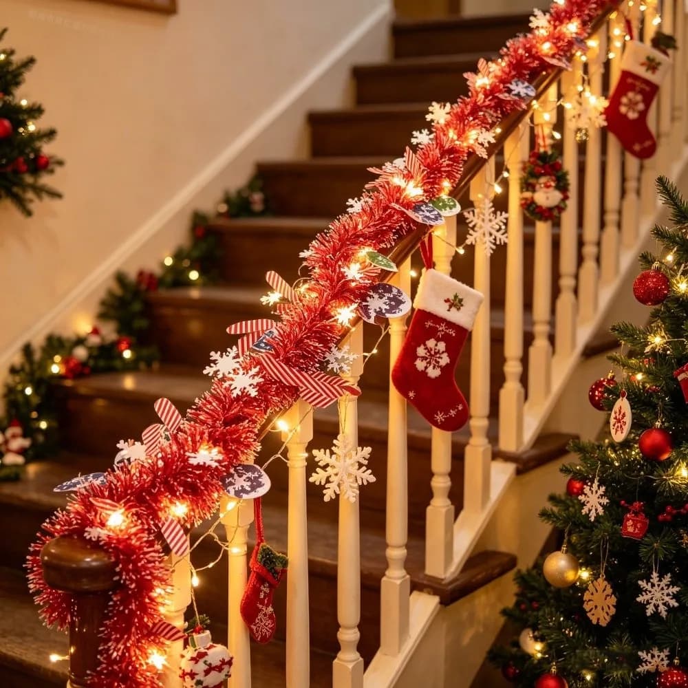 3/5.7m Christmas LED String Lights Santa Claus Glowing Light Furry Strips Christmas Garland Christmas Ball Plastic