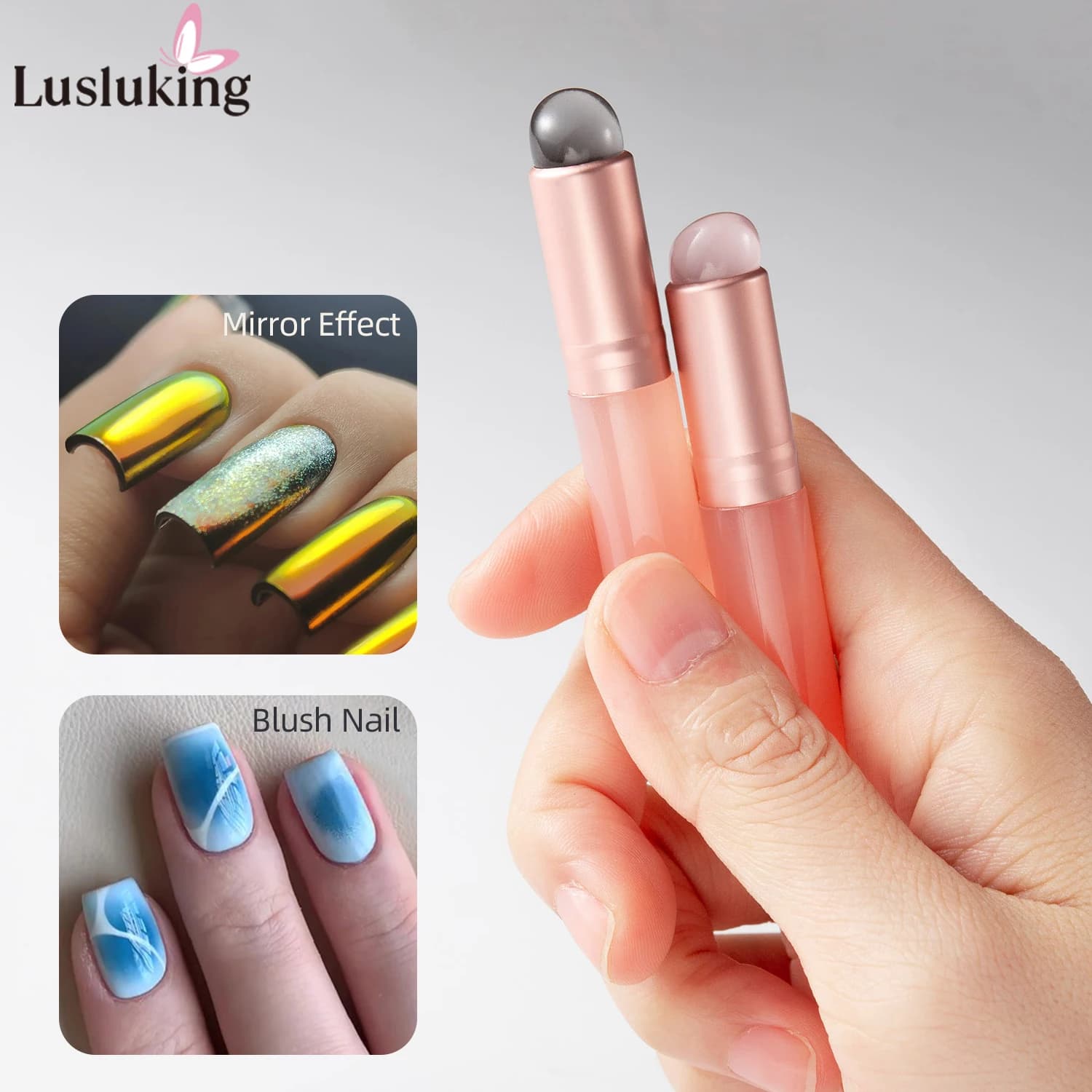Mini pennello per nail art con punta in silicone per pigmenti in polvere a specchio e applicazione di fard Strumento per manicure riutilizzabile per effetti sfumati