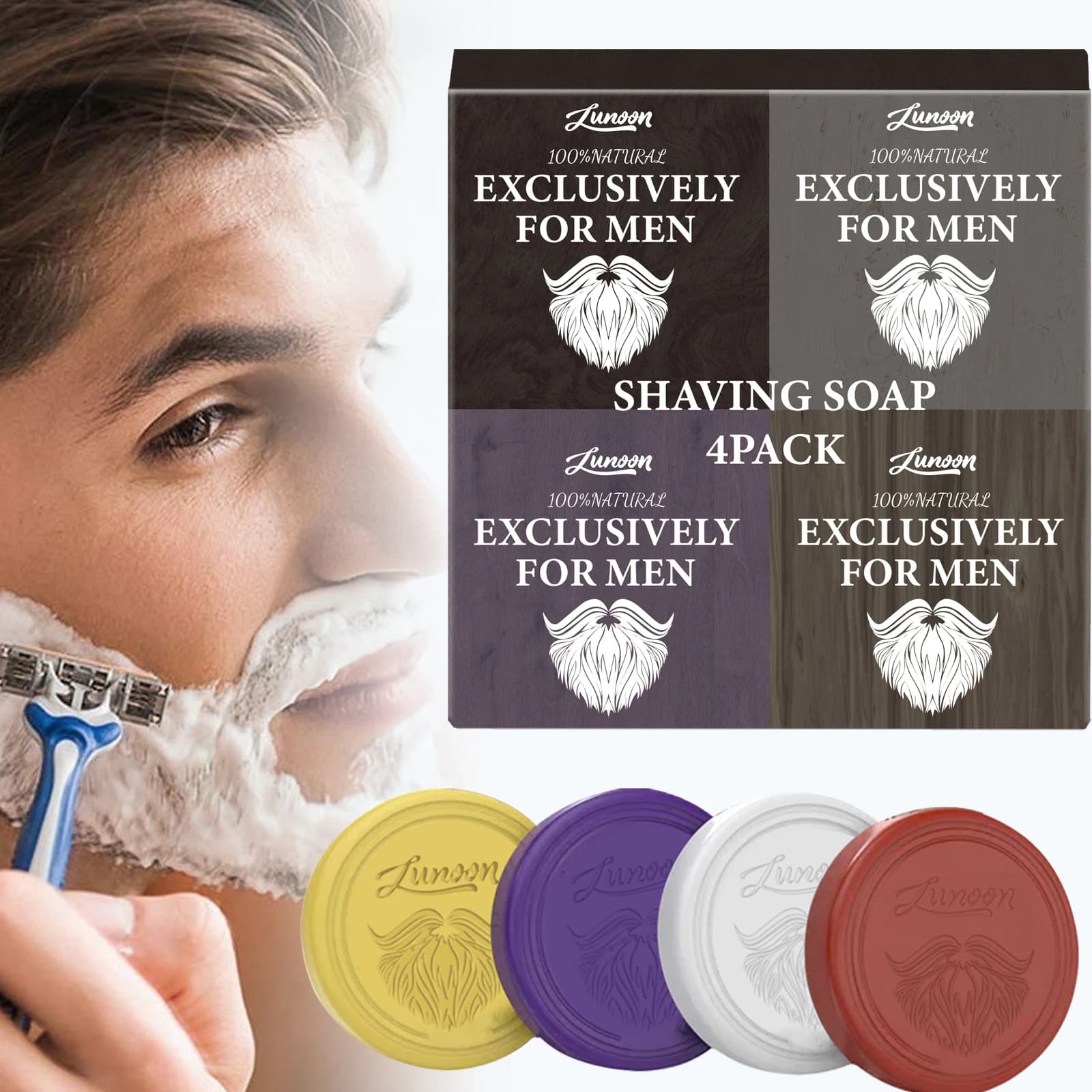 4 pcs/set Men Shaving Sandalwood Dry Foam Delicate Clean Deep Delicate Refreshing Soap for Bear Care 80g * 4