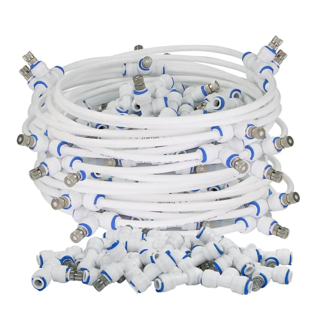 6-21M Garden White 1/4"PE flexible pipe spray irrigation system 0.8mm copper nozzle spraying system for greenhouse outdoor cooling irrigation
