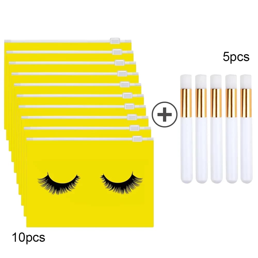 Set of 15 Brushes for Shampoo Eyelashes with Bags, Brush for Cleaning Eyelashes, Care Bags Post-Walking Eyelashes, Travel Pouches for Cosmetics, Women's Eyelash Tool