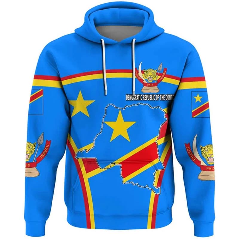Republic-Of The Congo Map 3D Printing New In Hoodies & Sweatshirts Congo Coat Of Arms Graphic Hooded Sweatshirts Mens Clothing