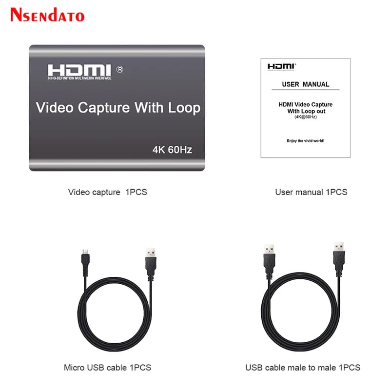 Scheda di acquisizione video USB HDMI 4K 60Hz con Loop 1080P 60Hz, Registratore di gioco, Box per Live Streaming, Grabber USB 2.0 per PS3/4 e Fotocamera