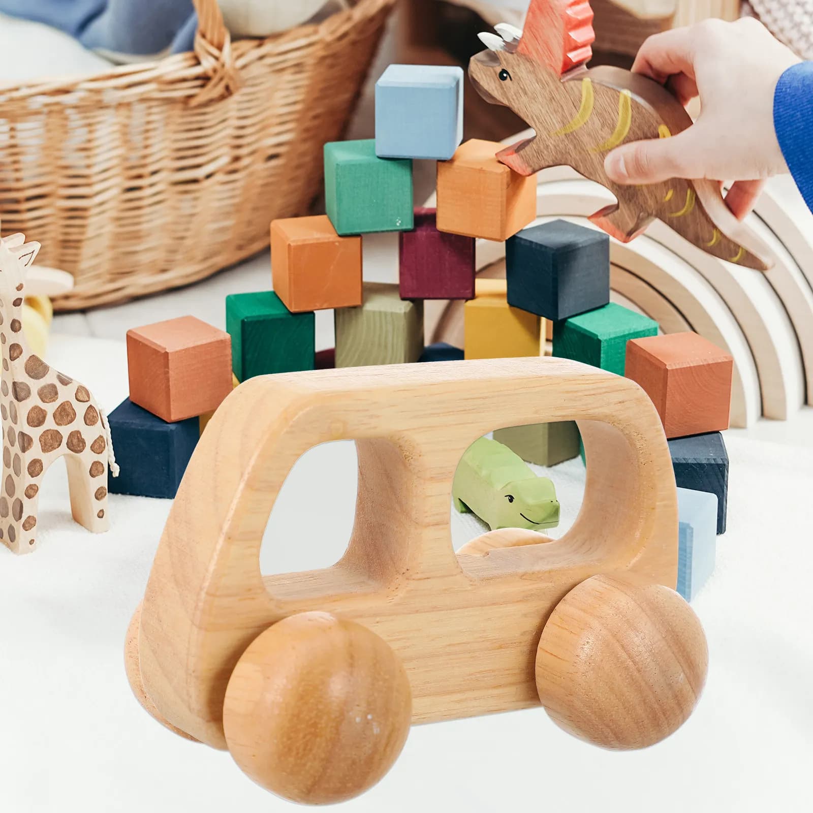 Carrozzina in Legno per Bambini con Maniglie Carine, Passeggino Spingi e Vai per Neonati, Giocattolo Educativo per l'Apprendimento dell'Afferrare, Regalo Didattico, Giocattolo a Inerzia