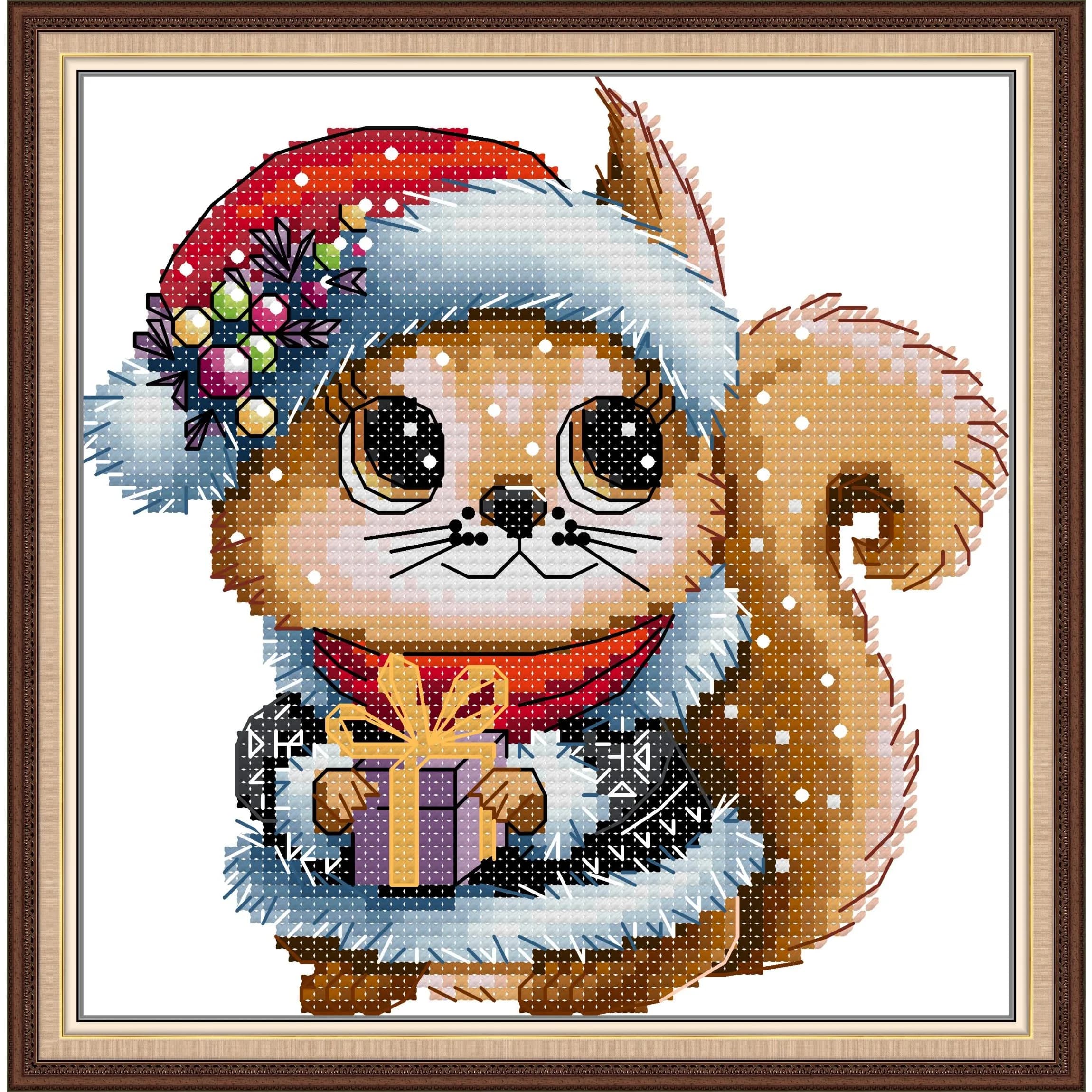 Joy Sunday News Pre-Printed Cross Stitch Kit, Stamped Aida Fabric with DMC Threads, Embroidery Kit - Belka Dog