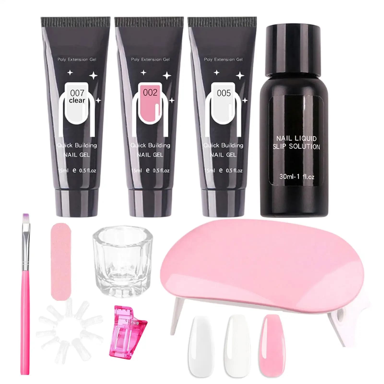 Kit Gel per Unghie 10 Pezzi, Gel per Estensione Unghie, Pennello per Stampo, Set Gel per Estensione Unghie, Liquido Levigante, Penna per Unghie, Tagliaunghie, Punte per Unghie