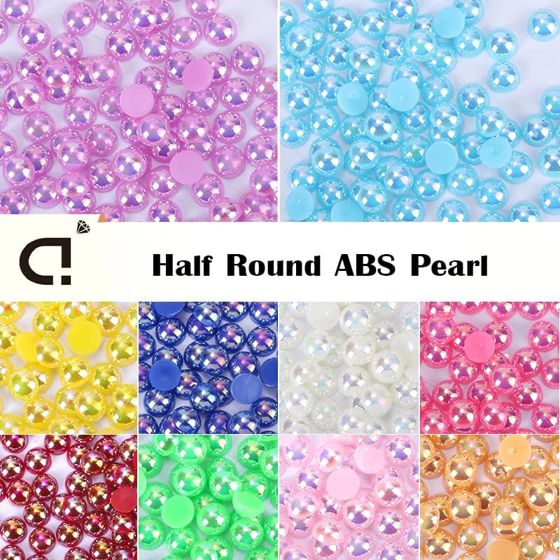 DUCRYSTAL 3-10mm Half Round Flatback Glitter Pearls Resin Pearls for Crafts Clothes Dresses Garment Decorative Accessories