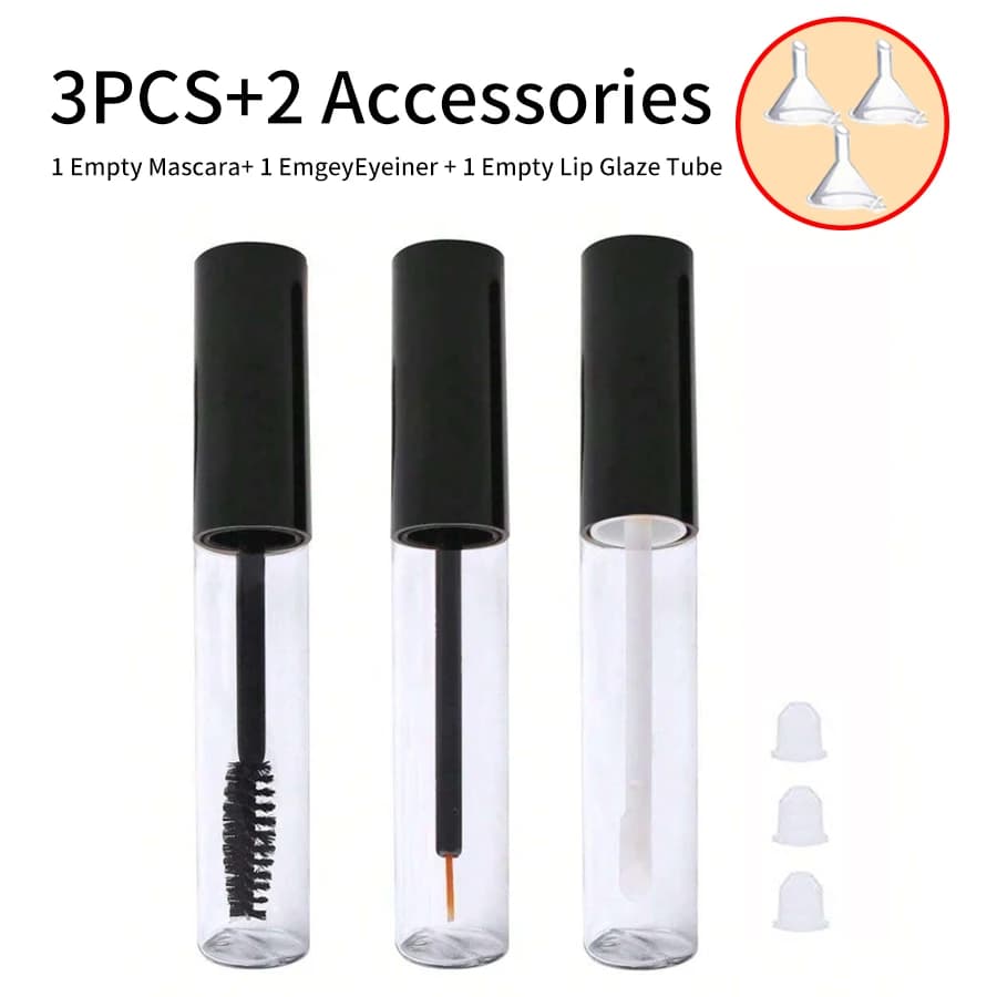 1/3 pieces + 3 accessories Empty tubes for mascara, eyeliner and lip gloss 10 ml with 3 funnel
