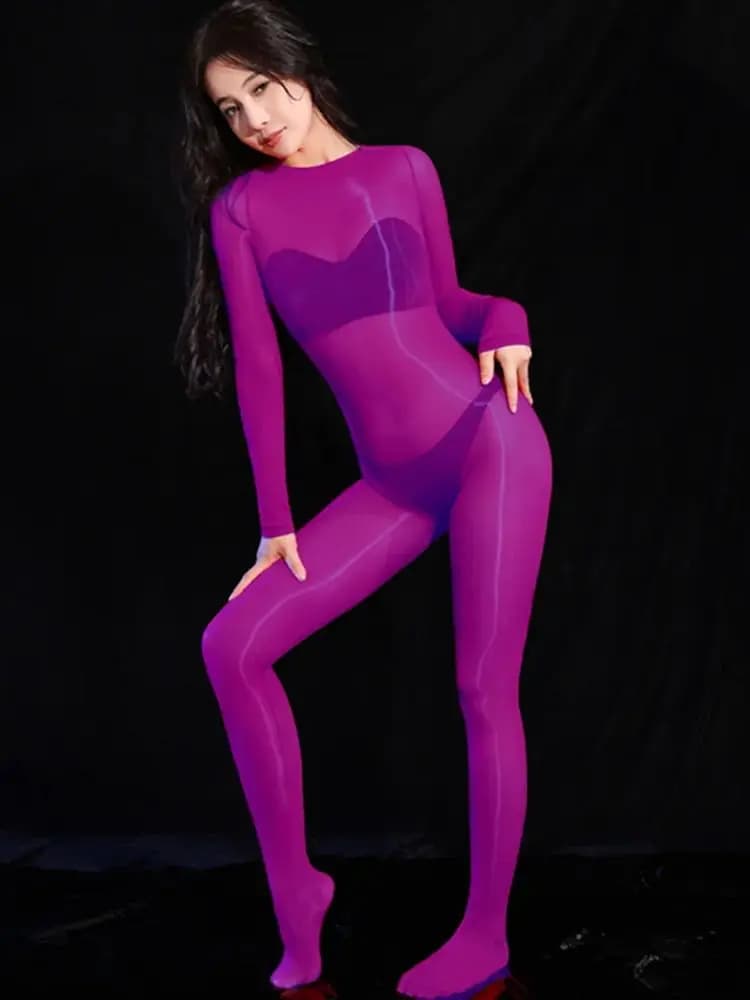 Busto lucido unisex Catsuit in nylon senza cuciture Bodystocking Guaina per pene Chiudi con apertura sul cavallo Body Collant Body sexy Corpo congiunto