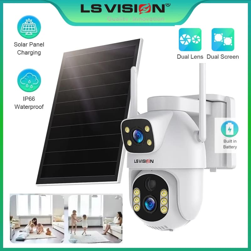 LS VISION Telecamera di sicurezza solare 4G Telecamera esterna wireless Alimentazione continua Risoluzione 4K APP UBOX wireless Collegamento a doppio schermo