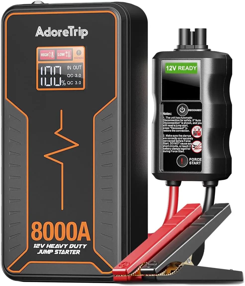 Avviatore portatile per auto 8000A 12V, display intelligente 960CCA, avvio rapido per motori a gas da 12 litri e 10 litri, standby da 48 mesi