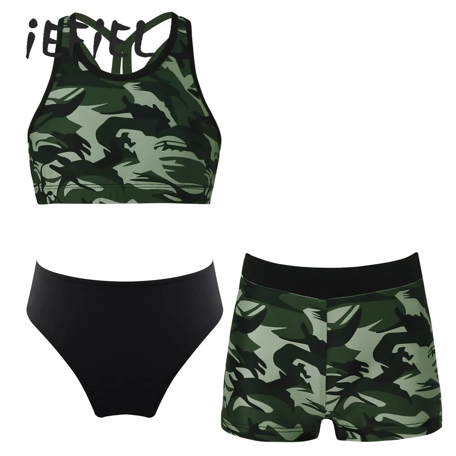 3 pezzi stampa bikini top e slip pantaloncini da ragazzo bambini ragazza costume da bagno a vita alta costumi da bagno costume da bagno costume da bagno tankini costumi da bagno